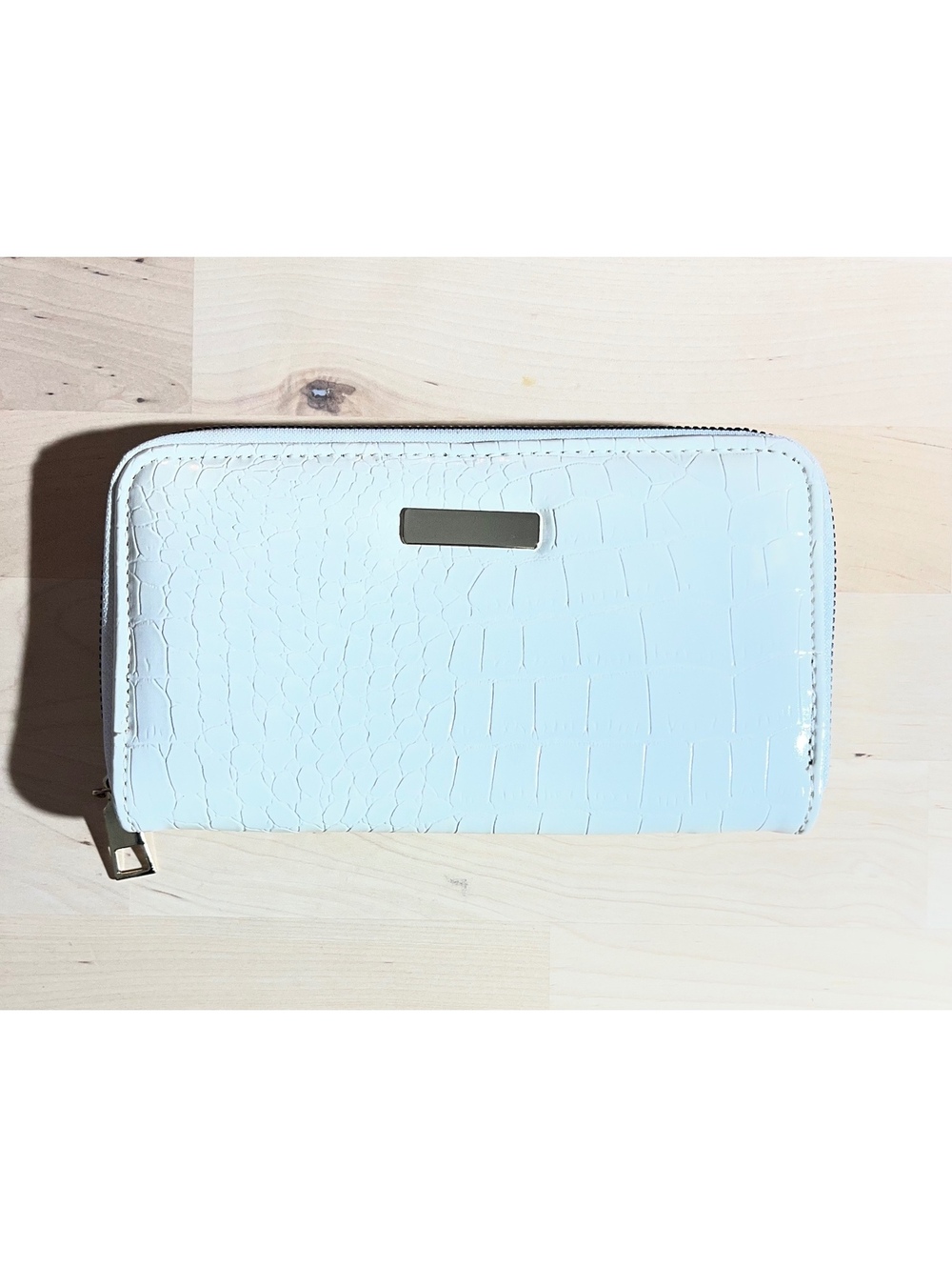Light Blue Faux Croc Zip-Around Wallet